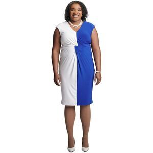 Kasper Women's Plus Size Twisted-Front Cap-Sleeve Dress (Royal Blue/White, 3X)